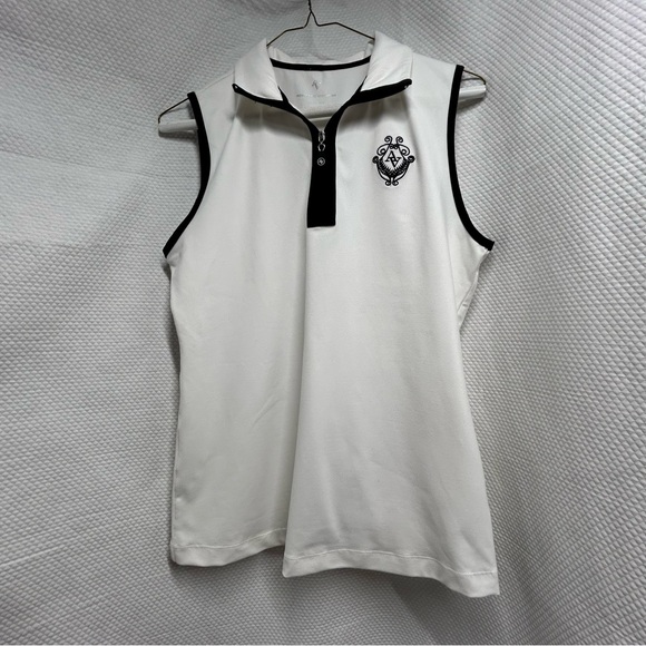 Adrienne Vittadini Tops - Adrienne Vittadini White with‎ Black Trim Polo Tank Top Sleeveless Large
